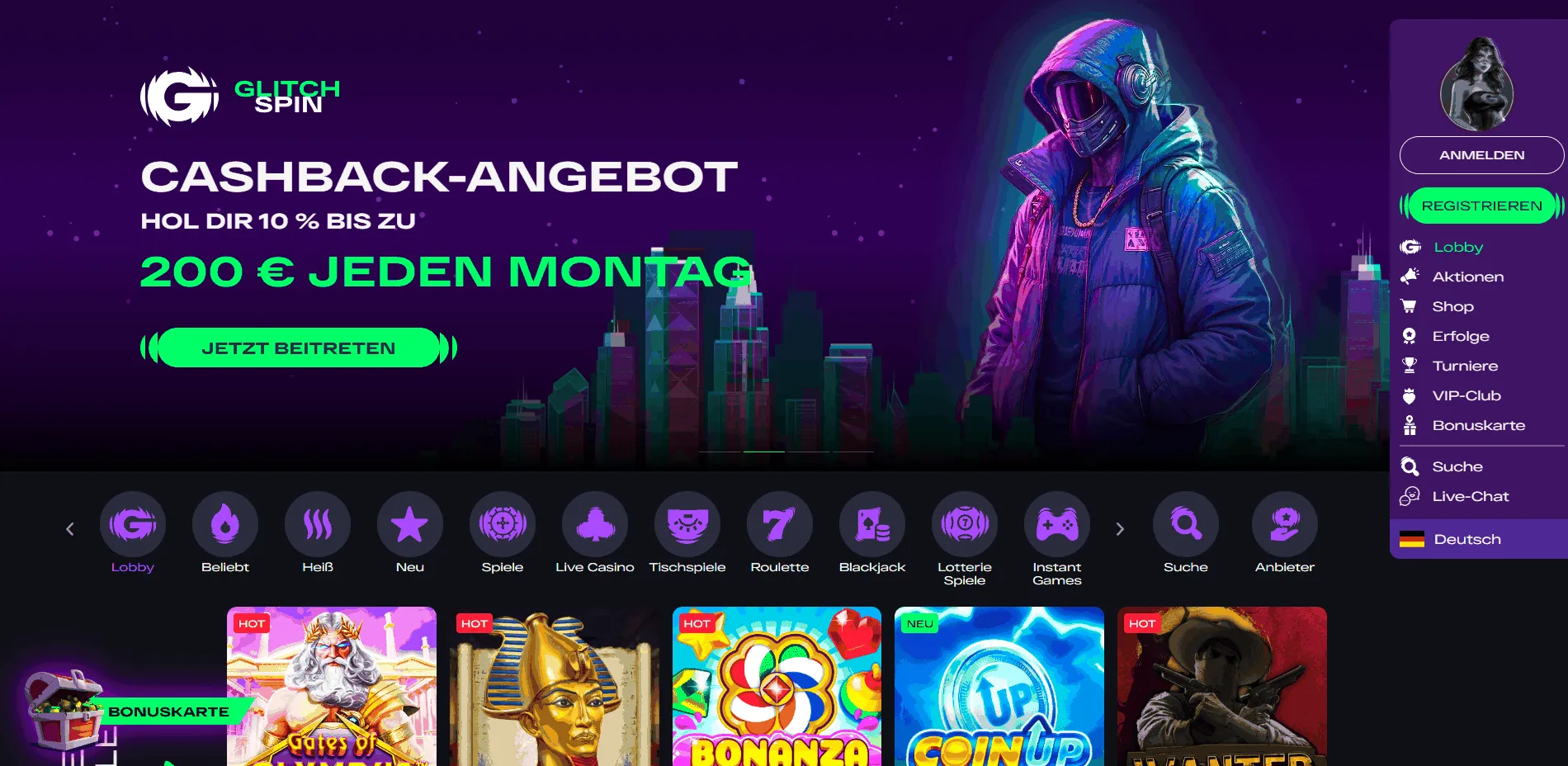 Glitchspin Casino Webseite Glitchspin Casino Bonus