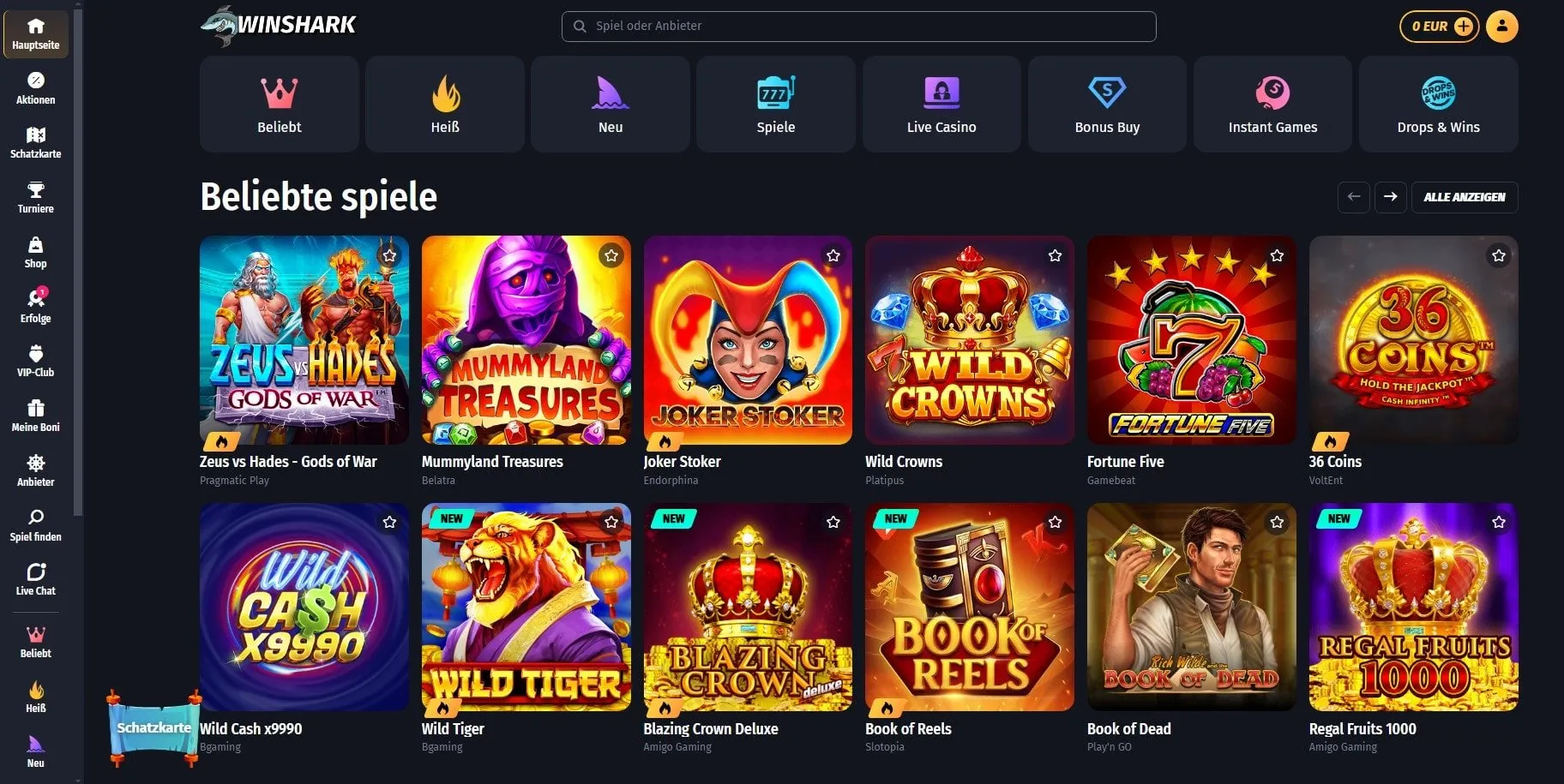 Winshark Casino mit CashtoCode nutzen Winshark Casino Lobby mit CashtoCode