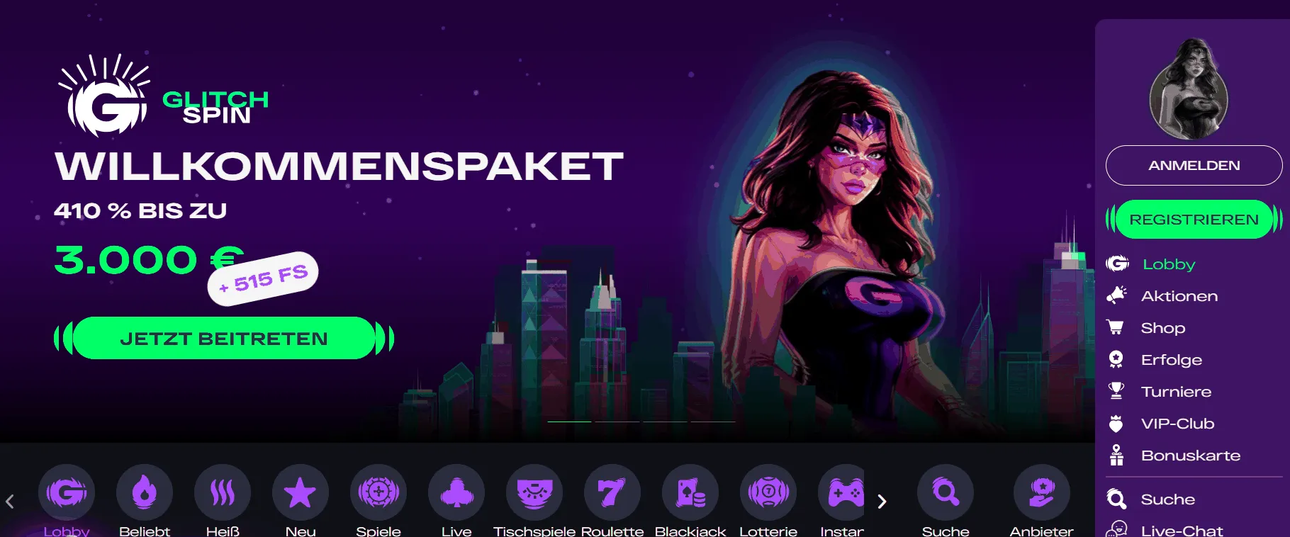 Glitchspin Casino Startseite