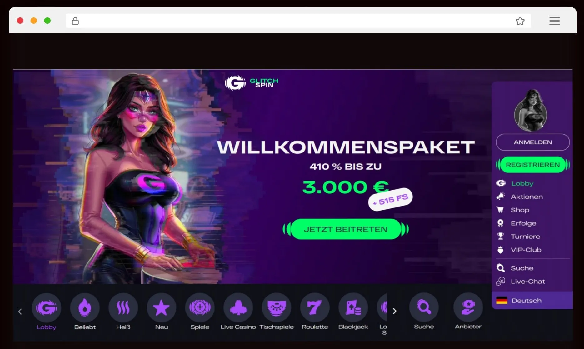GlitchSpin Casino Startseite