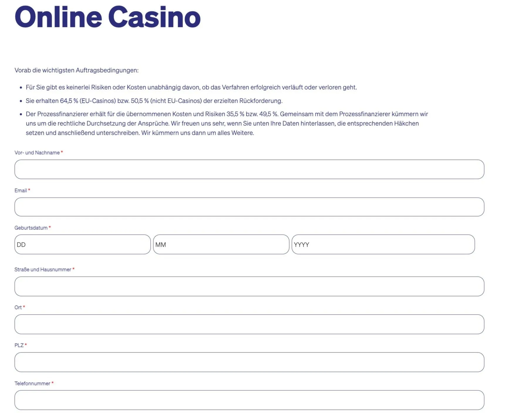 Antragsformular fur eine Rückerstattung von illegalen casinos